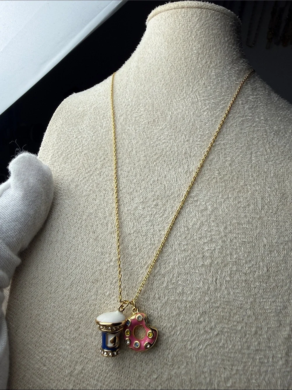 kate spade Gold Necklace with Pink Donut & Blue Drink Charms